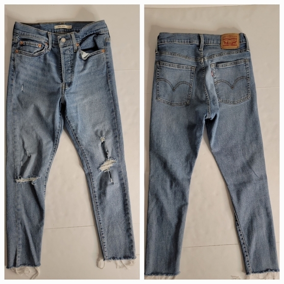 Levi's Sz 27 Wedgie Skinny Jeans Fray Distressed - Picture 1 of 8